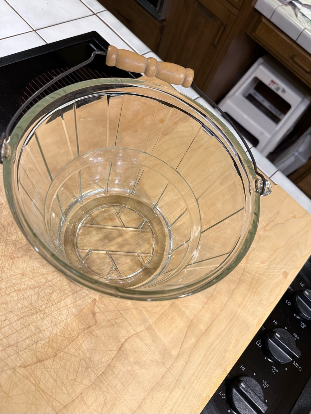 Anchor Hocking Clear Glass Ice Bucket with Wood Handle